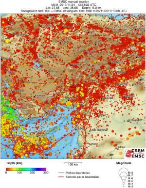 regional depth historical seismicity