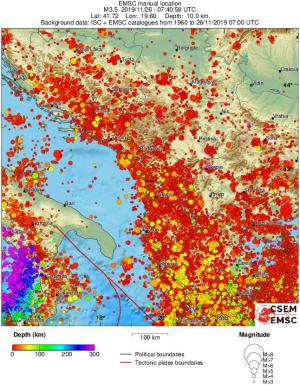 regional depth historical seismicity
