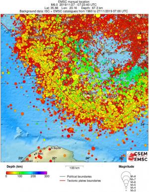 regional depth historical seismicity
