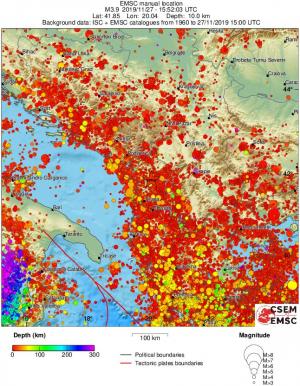 regional depth historical seismicity