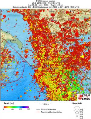 regional depth historical seismicity