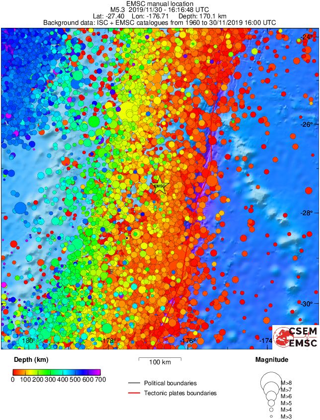 regional depth historical seismicity