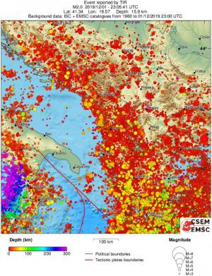 regional depth historical seismicity