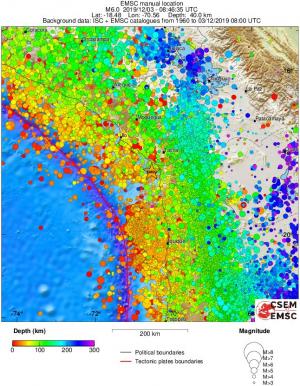 regional depth historical seismicity
