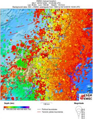 regional depth historical seismicity