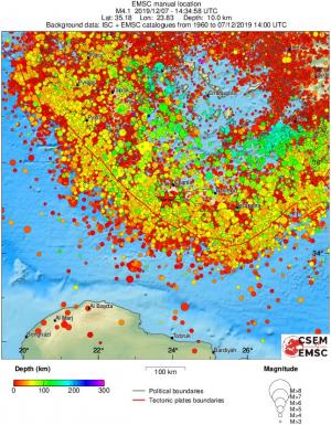 regional depth historical seismicity