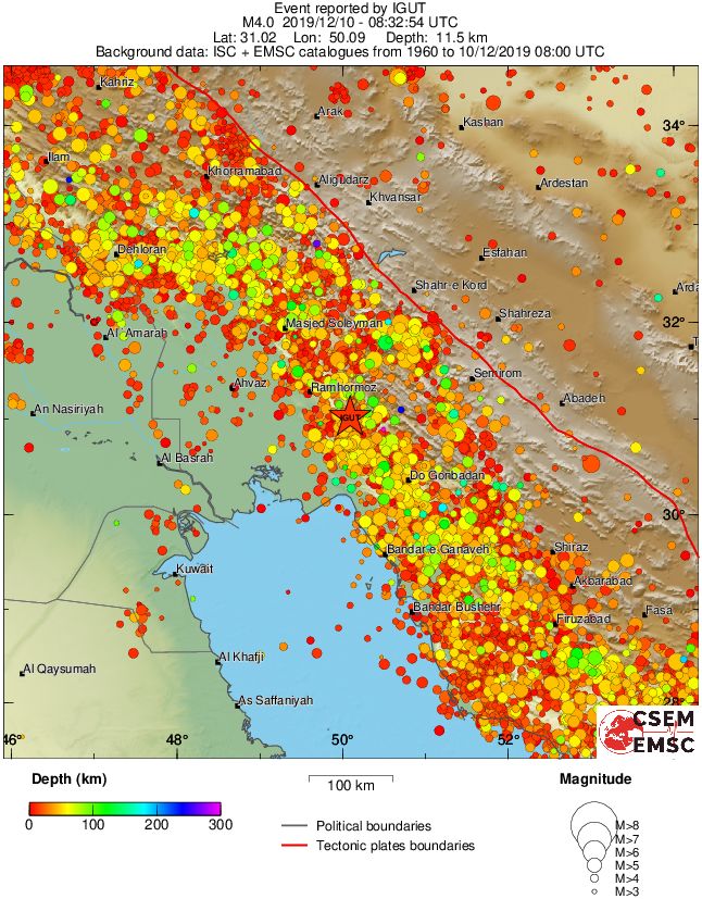 regional depth historical seismicity