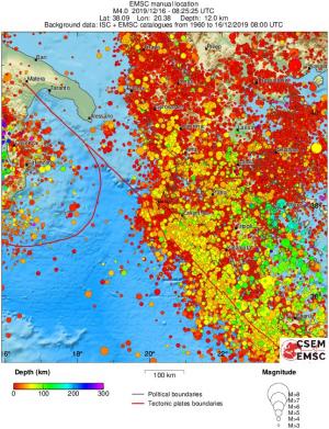regional depth historical seismicity