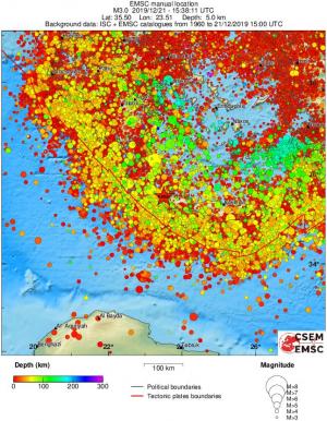 regional depth historical seismicity
