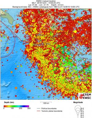 regional depth historical seismicity
