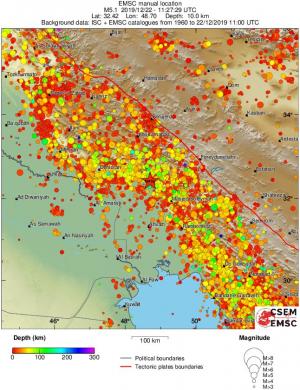 regional depth historical seismicity