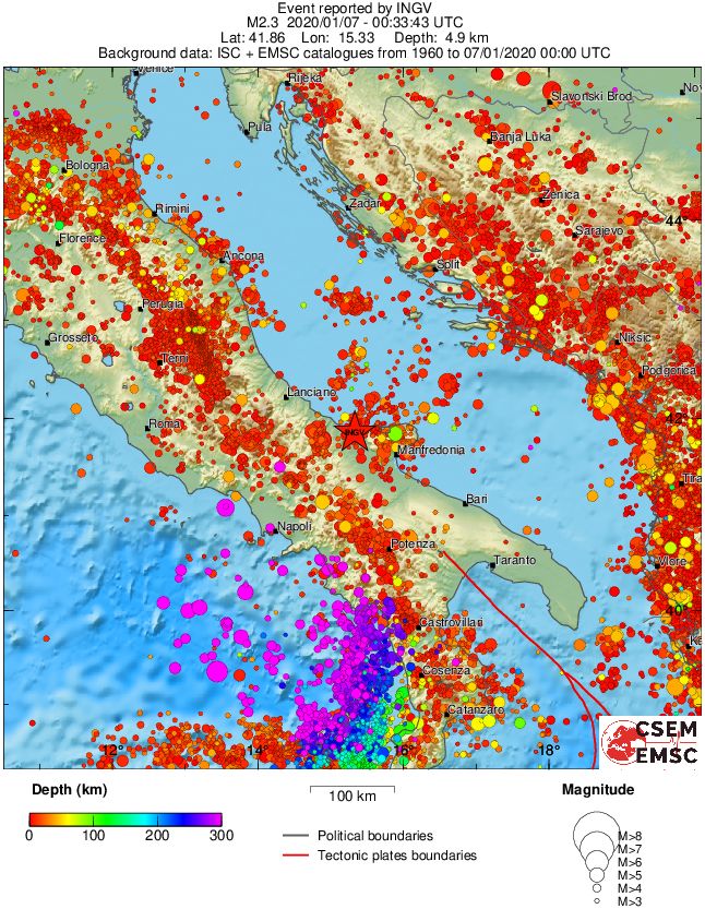 regional depth historical seismicity