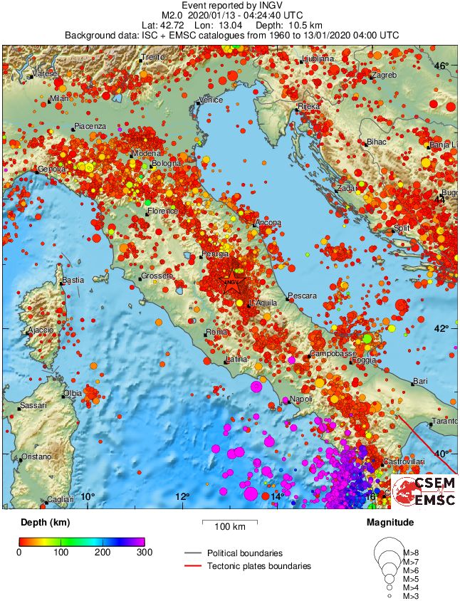 regional depth historical seismicity