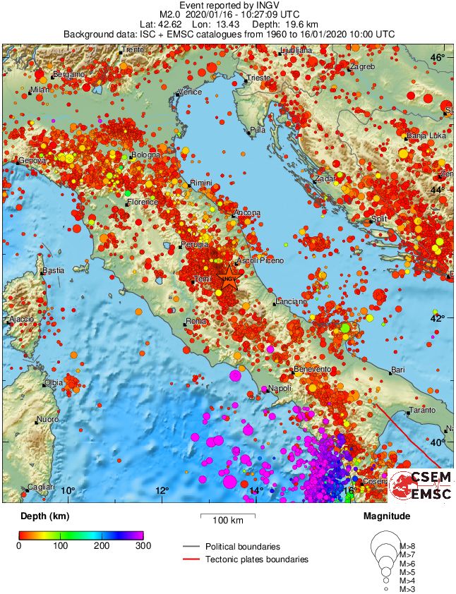 regional depth historical seismicity