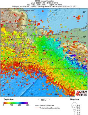regional depth historical seismicity