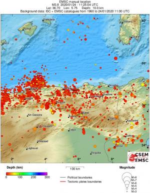 regional depth historical seismicity