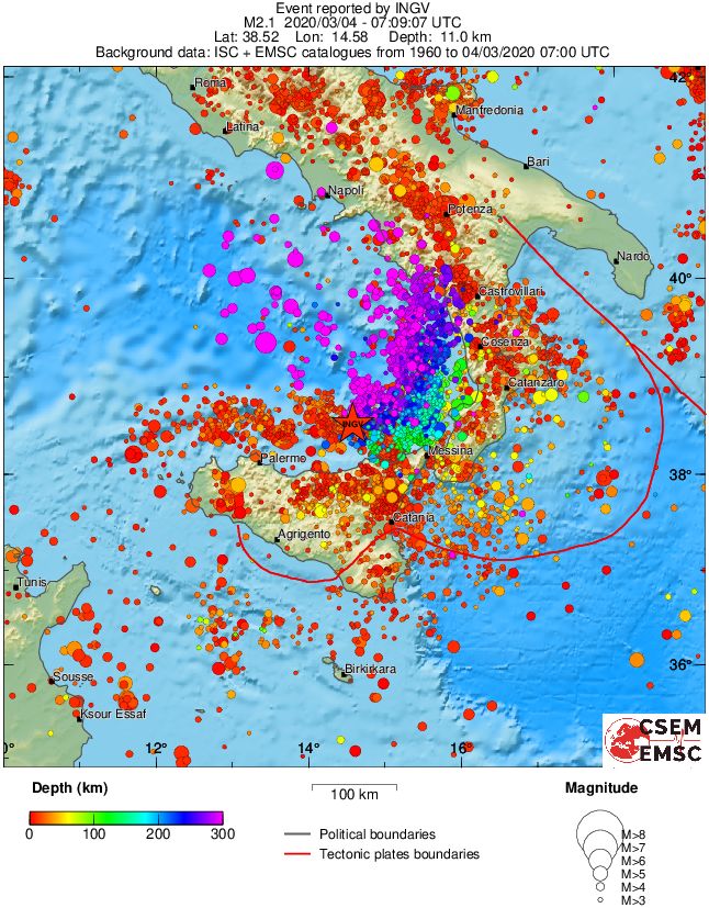 regional depth historical seismicity