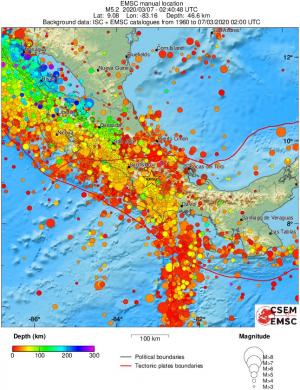 regional depth historical seismicity