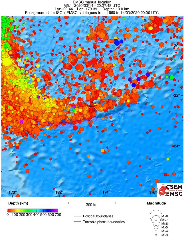 regional depth historical seismicity