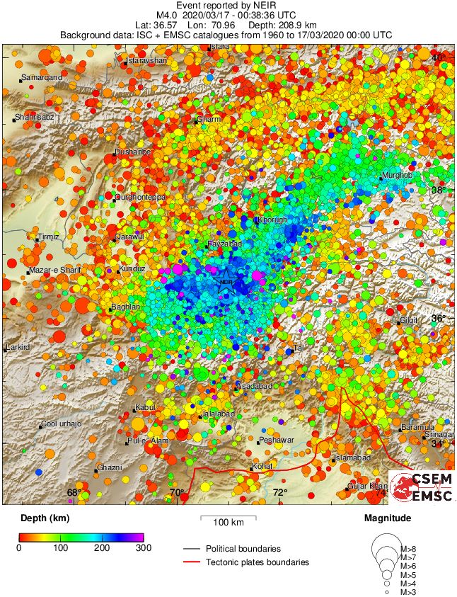 regional depth historical seismicity