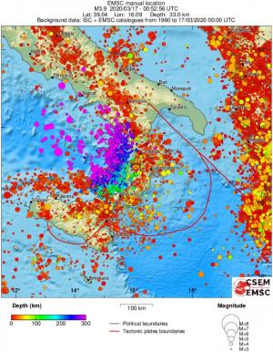 regional depth historical seismicity