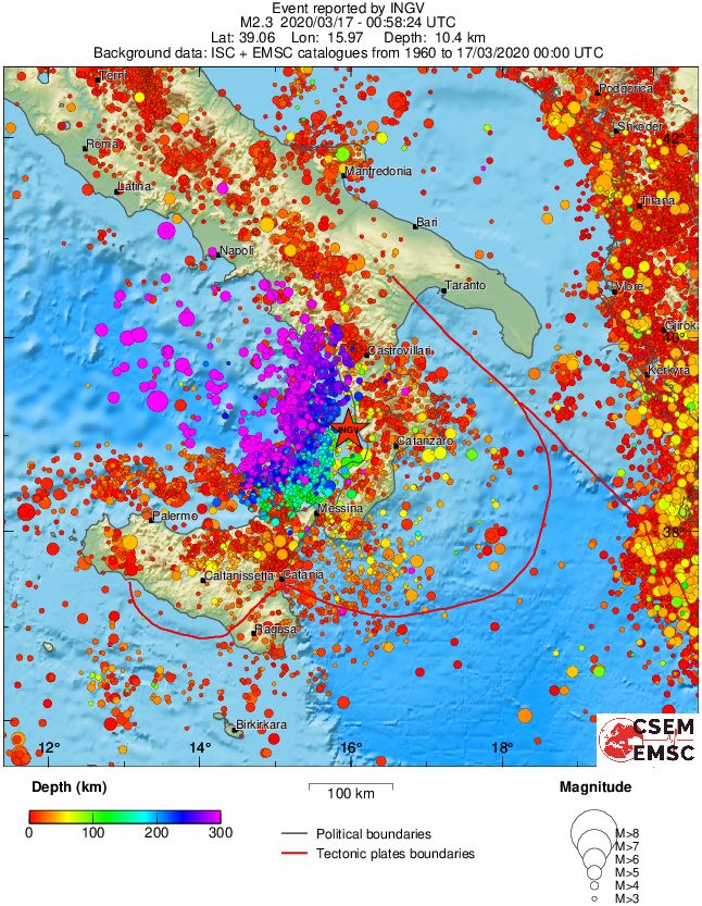 regional depth historical seismicity