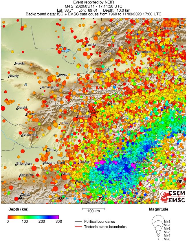 regional depth historical seismicity