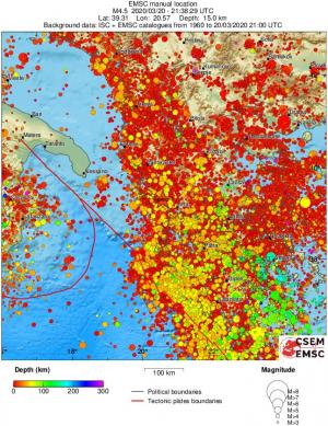 regional depth historical seismicity
