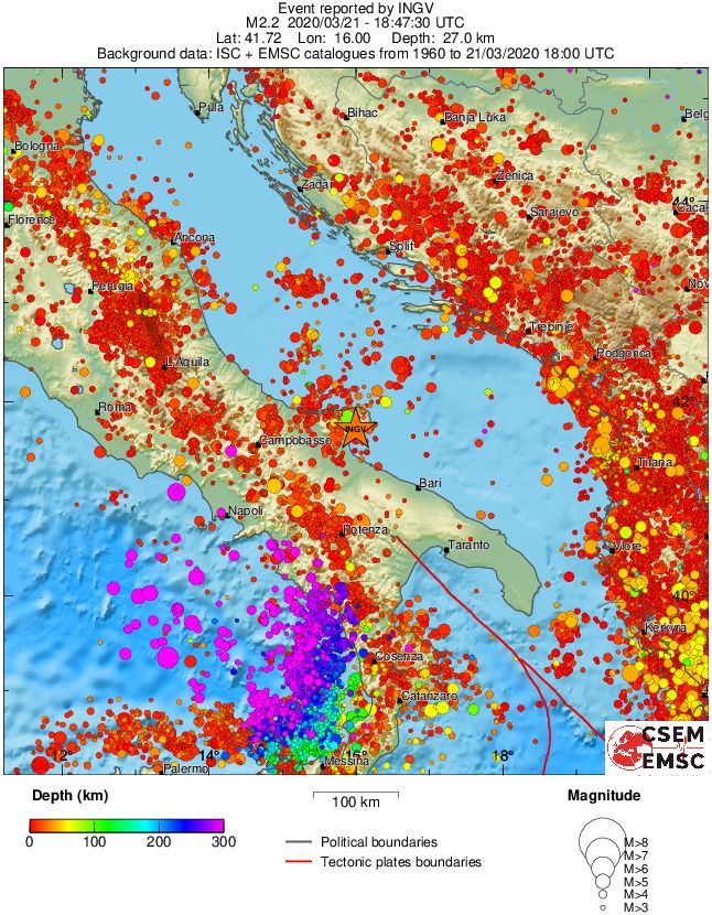 regional depth historical seismicity