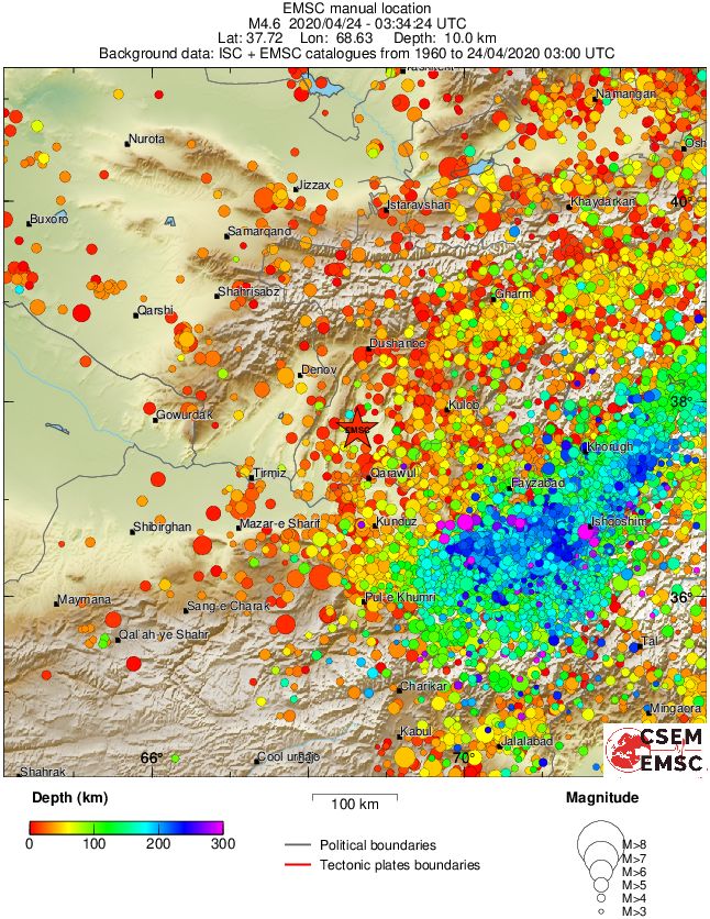 regional depth historical seismicity