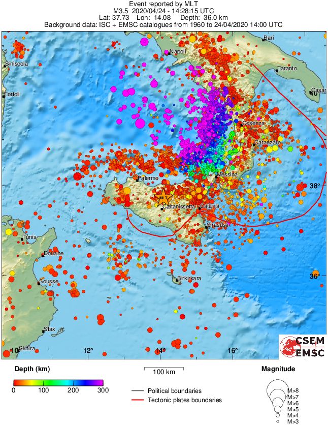 regional depth historical seismicity