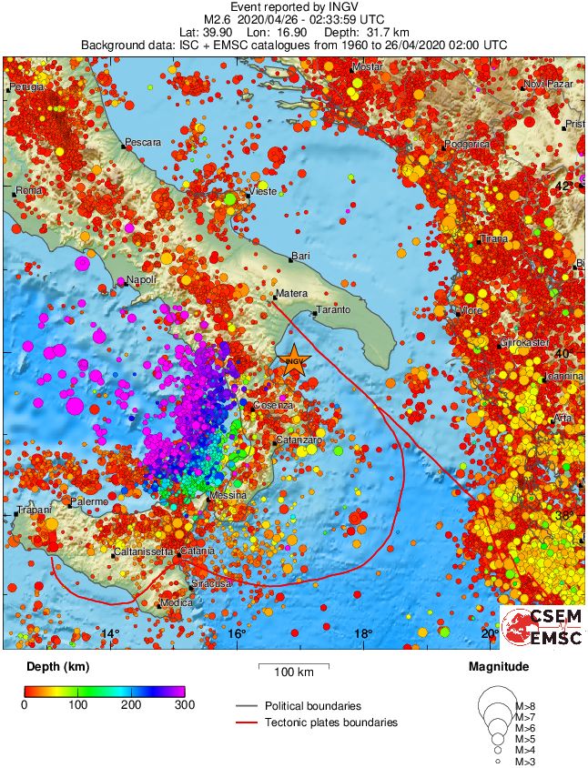 regional depth historical seismicity