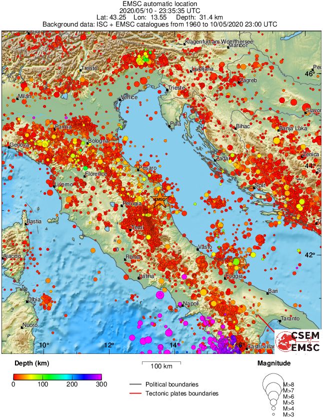 regional depth historical seismicity