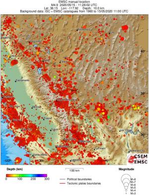 regional depth historical seismicity