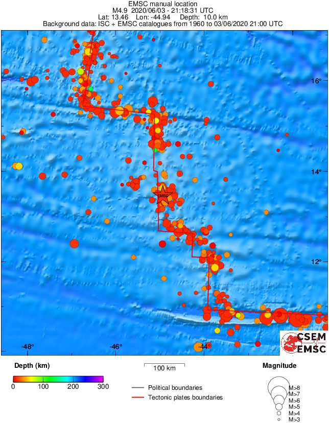 regional depth historical seismicity