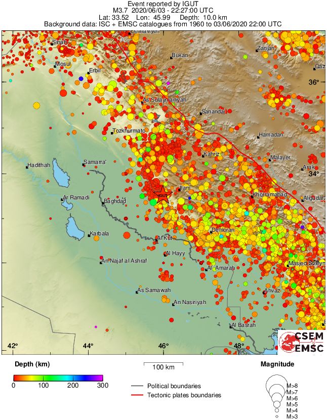 regional depth historical seismicity