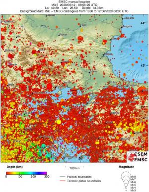 regional depth historical seismicity