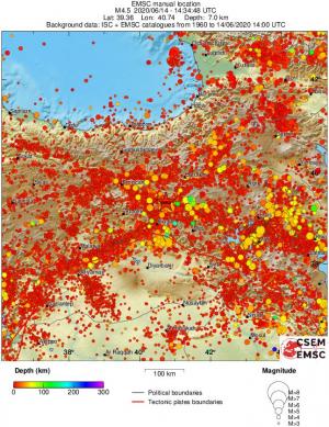 regional depth historical seismicity