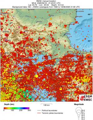 regional depth historical seismicity