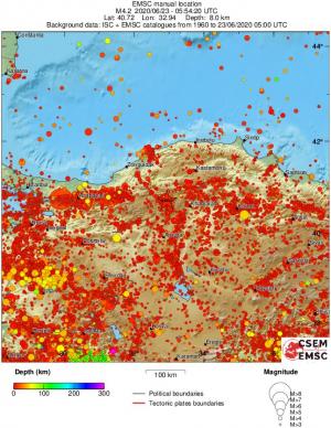 regional depth historical seismicity