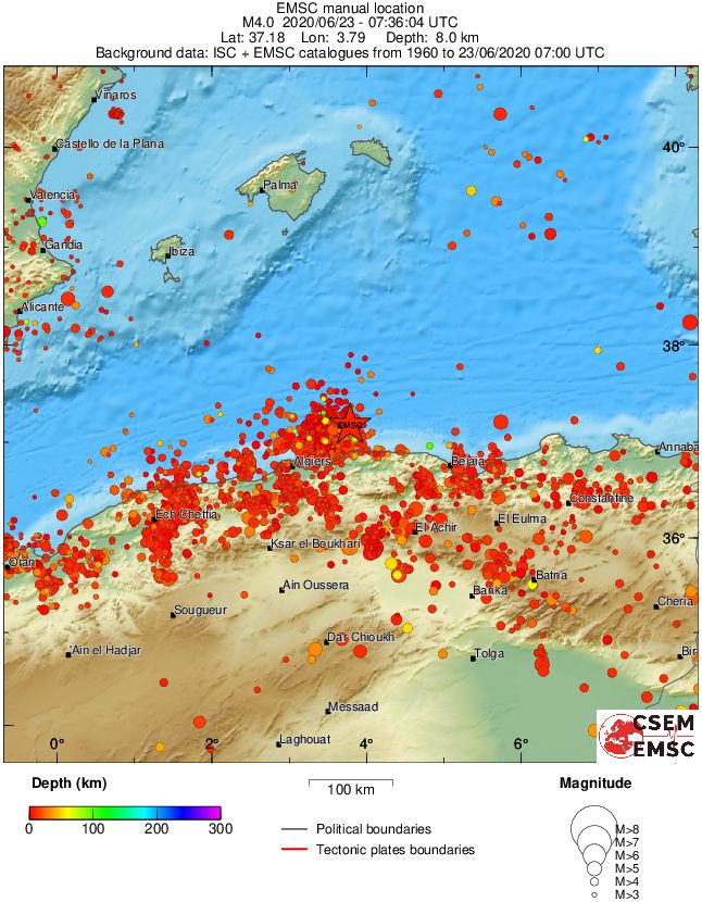 regional depth historical seismicity