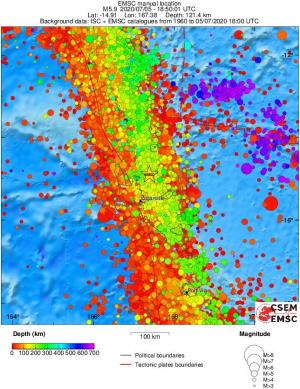 regional depth historical seismicity