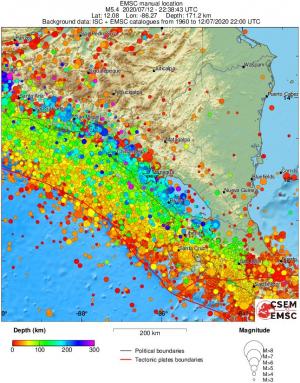 regional depth historical seismicity