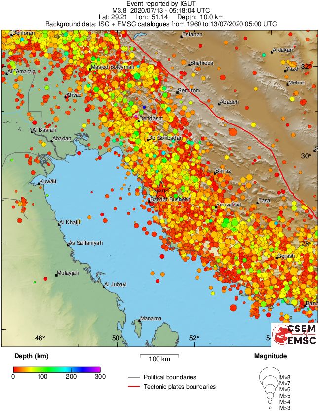 regional depth historical seismicity