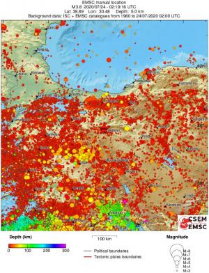 regional depth historical seismicity