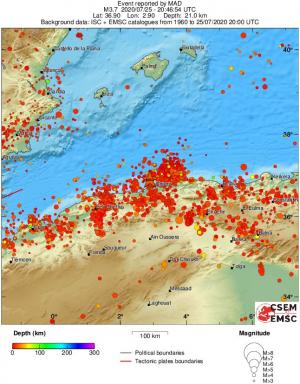 regional depth historical seismicity