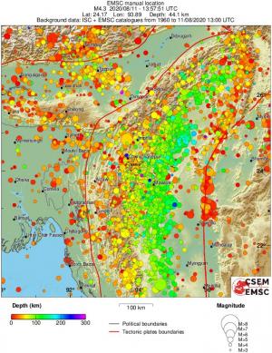 regional depth historical seismicity