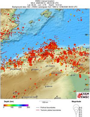 regional depth historical seismicity