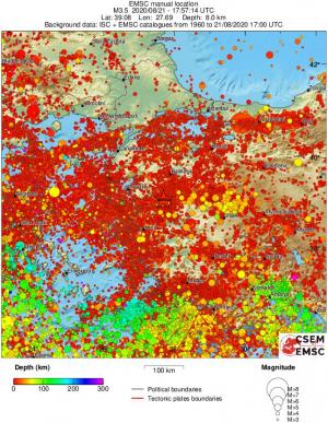 regional depth historical seismicity
