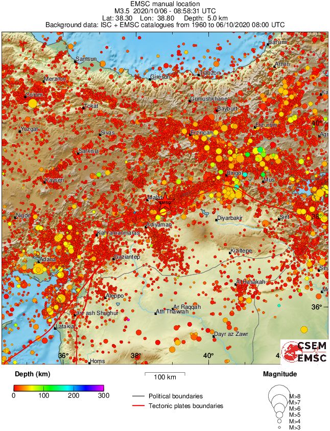 regional depth historical seismicity